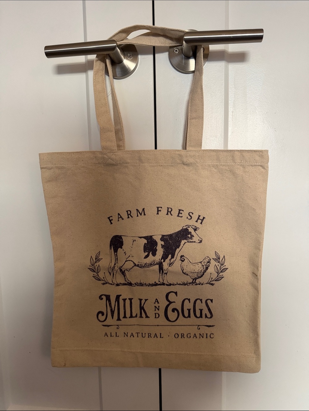 Farm Fresh Milk and Eggs Canvas Tote Bag - Natural